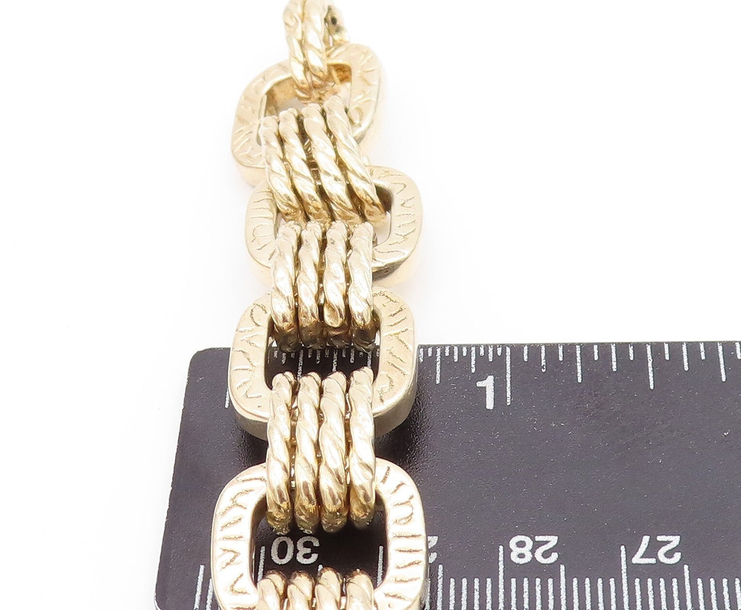925 Sterling Silver Vintage Bracelet Gold Plated Cutout Square & Rings  BT10982