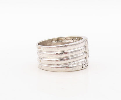 925 Sterling Silver Vintage Ring Designer Carved 5 CZ Inlay  Sz 10  RG31136