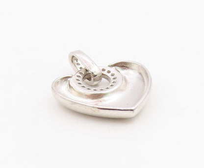 925 Sterling Silver Vintage Pendant Round CZ Modernist Love Heart Charm  PT26181