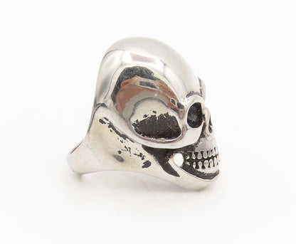 925 Sterling Silver  Vintage Heavy Carved Skull Biker Ring Sz 13.25  RG26844