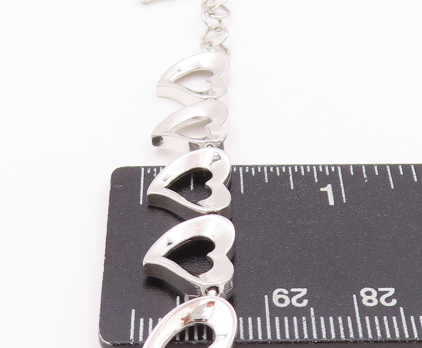 925 Sterling Silver Vintage Bracelet Linked Cutout Hearts Toggle Lock  BT11273