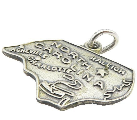 925 Sterling Silver  Vintage Dark Tone North Carolina State Map Pendant PT6863