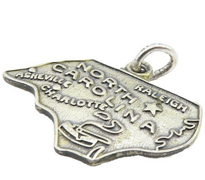 925 Sterling Silver  Vintage Dark Tone North Carolina State Map Pendant PT6863
