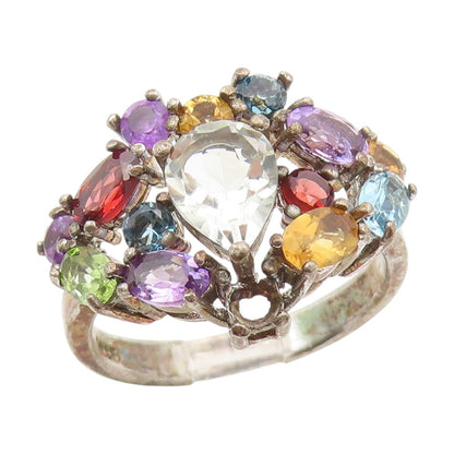 925 Sterling Silver Vintage Ring Multi Gemstone Cluster Band  Sz 8.5  RG34635