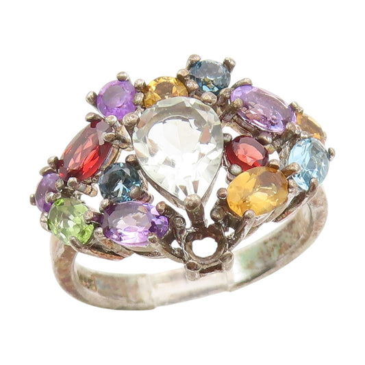 925 Sterling Silver Vintage Ring Multi Gemstone Cluster Band  Sz 8.5  RG34635