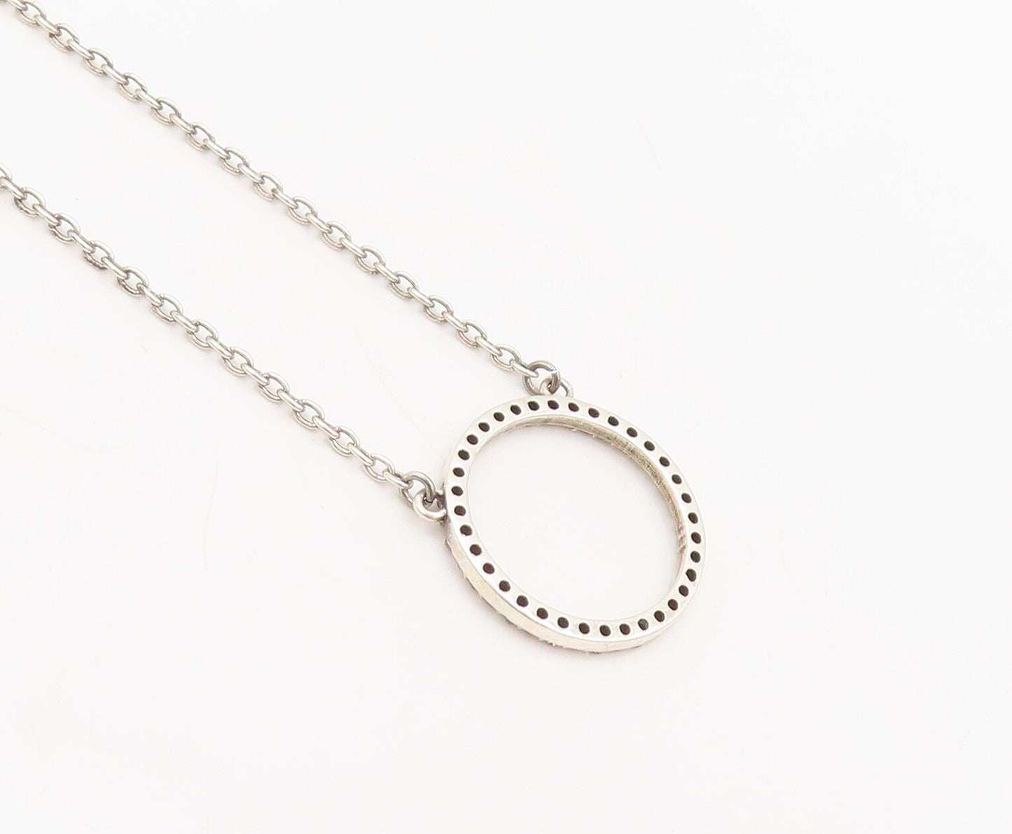 925 Sterling Silver  Vintage Minimalist Diamond Ring Pendant Necklace  NE4179