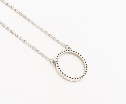 925 Sterling Silver  Vintage Minimalist Diamond Ring Pendant Necklace  NE4179