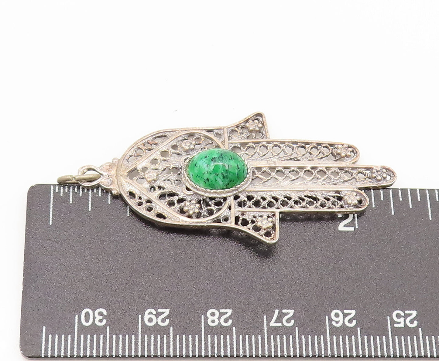 925 Sterling Silver  Vintage Filigree work Turquoise Hamsa Pendant  PT22323