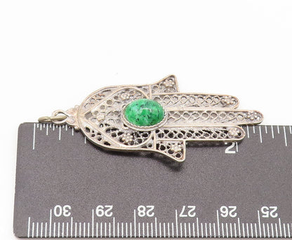 925 Sterling Silver  Vintage Filigree work Turquoise Hamsa Pendant  PT22323