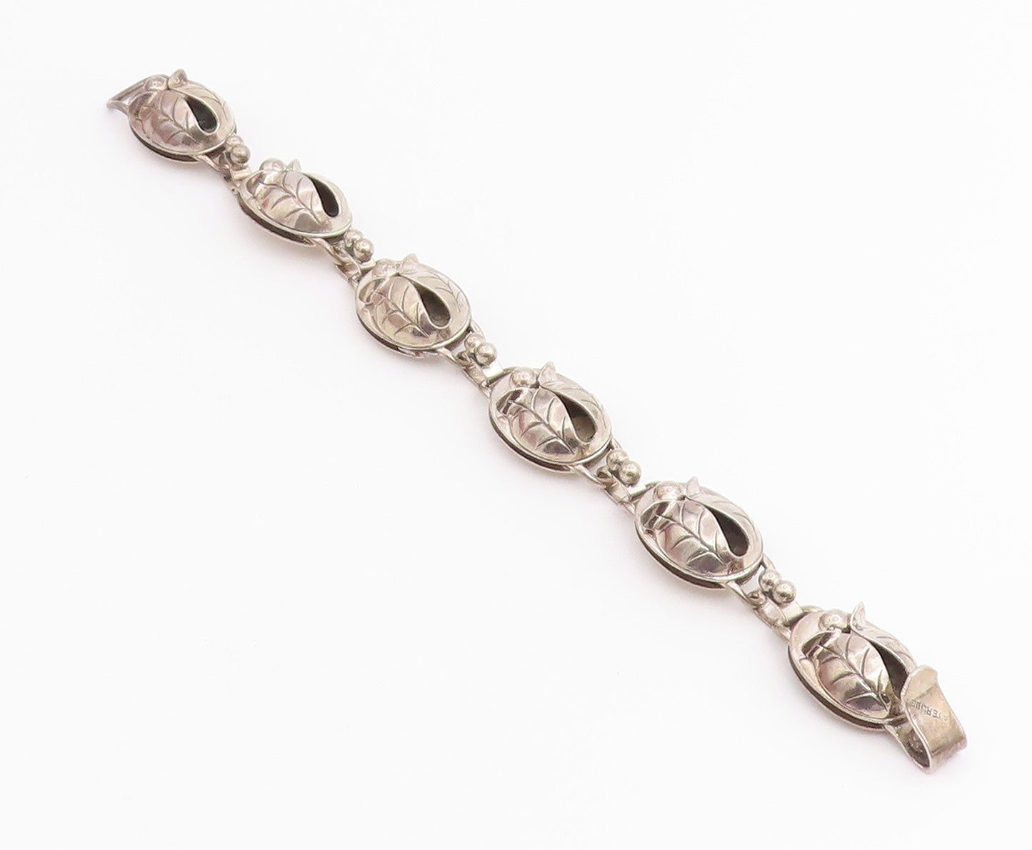 925 Sterling Silver Vintage Bracelet LA PAGLIA Botanical Tulip Link  BT12213