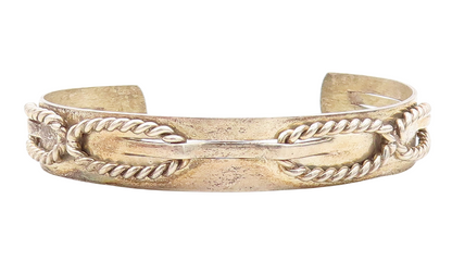 925 Sterling Silver  Vintage Rope Twist Detail Shiny Cuff Bracelet  BT2659