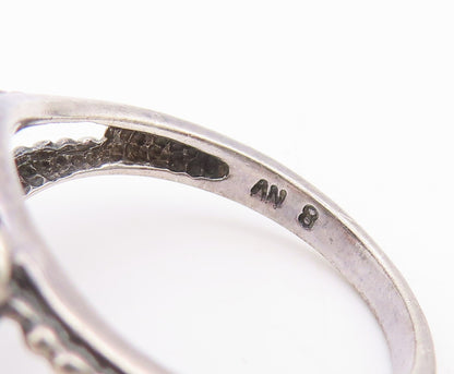 925 Sterling Silver Vintage Ring Antique Dark Tone Cutout Abalone  Sz 8  RG31780