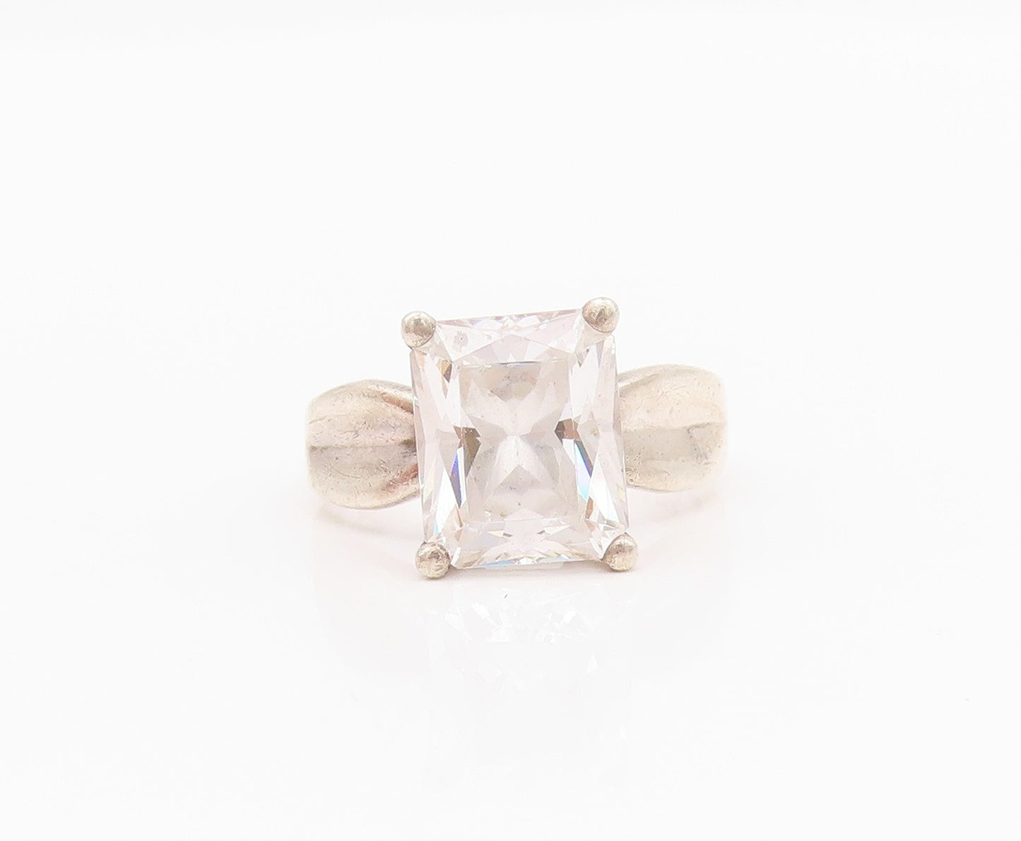 925 Sterling Silver Vintage Ring Minimalist Rectangle Cut Topaz  Sz 8  RG33040