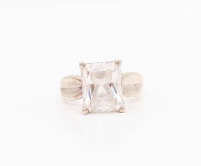 925 Sterling Silver Vintage Ring Minimalist Rectangle Cut Topaz  Sz 8  RG33040