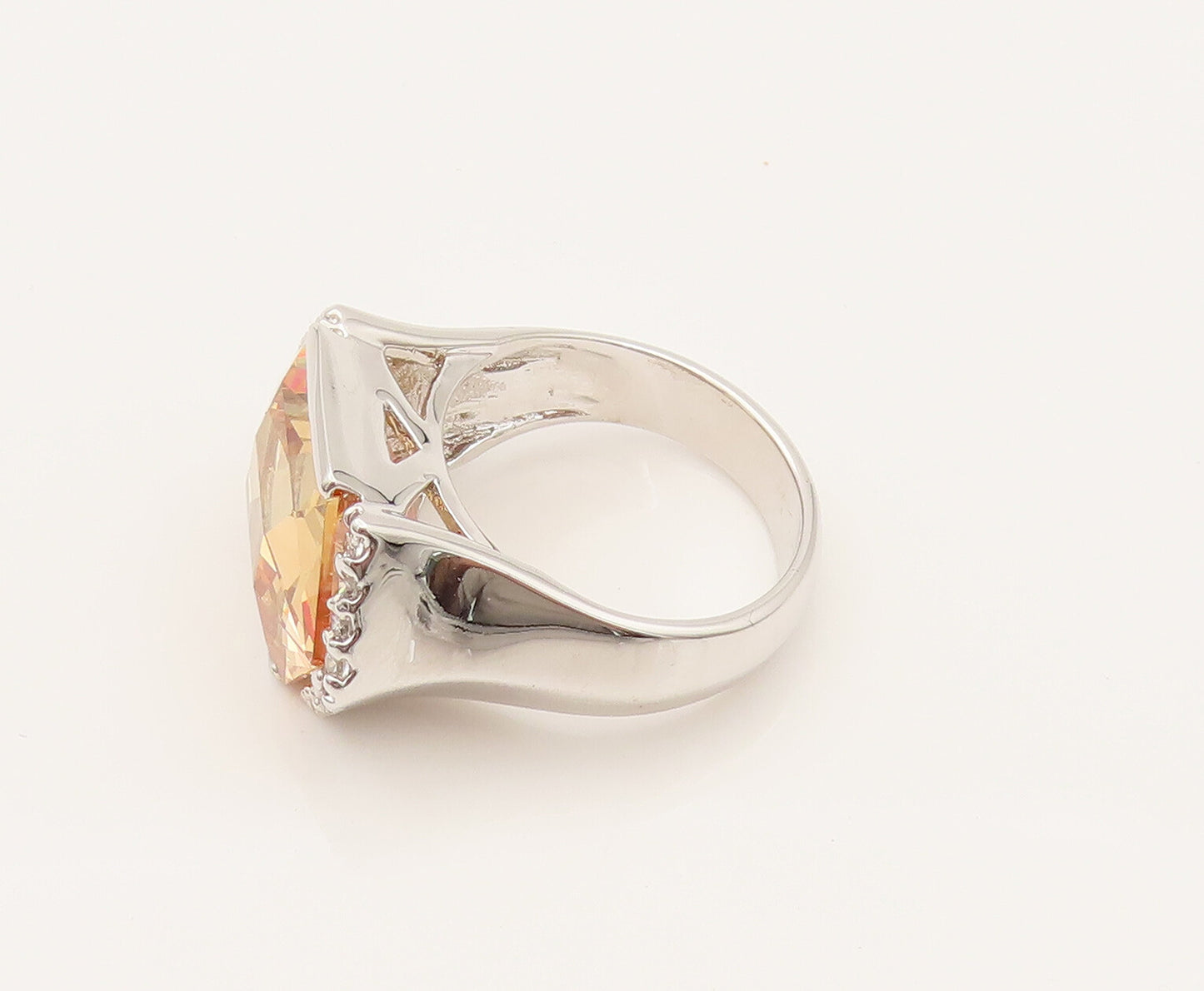 925 Silver  Vintage Hexagon Citrine & Cubic Zirconia Ring Sz 10  RG26344