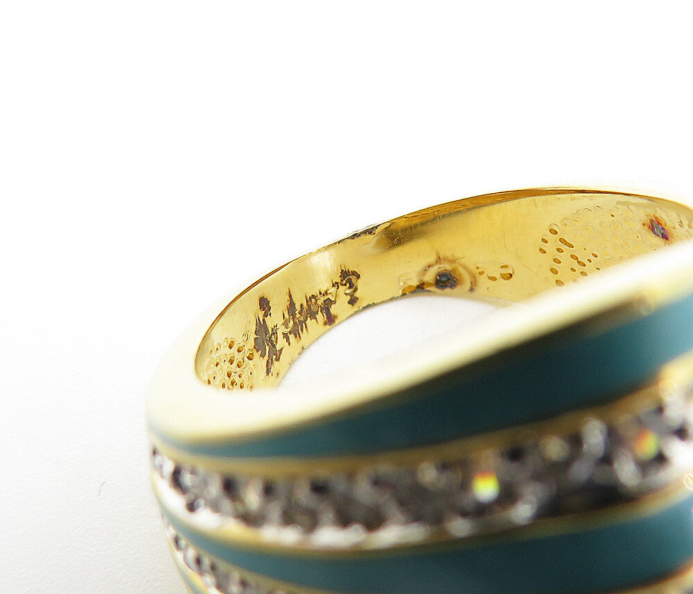 925 Sterling Silver  Turquoise & Topaz Striped Dome Band Ring Sz 7  RG6215