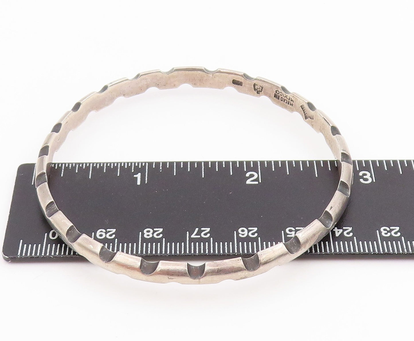 925 Sterling Silver Vintage Bracelet ANTONIO PINEDA Solid Notched Bangle BT11645