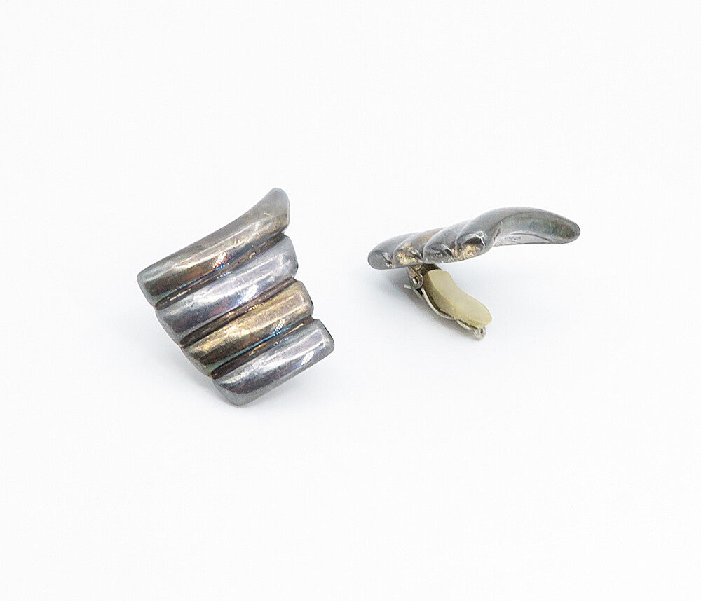 925 Sterling Silver  Vintage Modernist Oxidized Non Pierce Earrings  EG2903