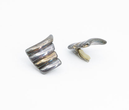 925 Sterling Silver  Vintage Modernist Oxidized Non Pierce Earrings  EG2903