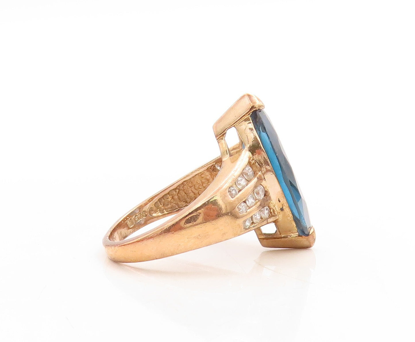 925 Sterling Silver Vintage Ring Gold Plated Blue & White Topaz  Sz 7  RG31613