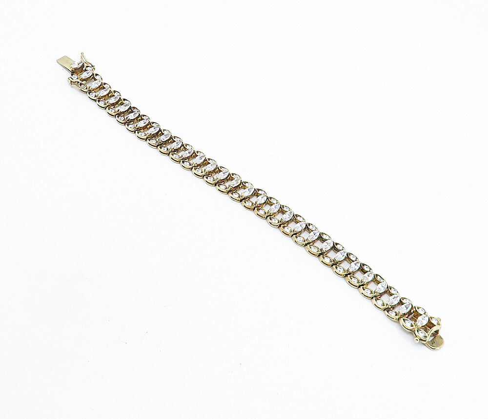 925 Sterling Silver Sparkling Marquise Cubic Zirconia Chain Bracelet BT3178