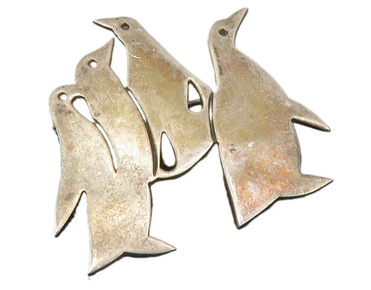 MEXICO 925 Sterling Silver  Vintage Dark Tone Penguins Brooch Pin  BP4499