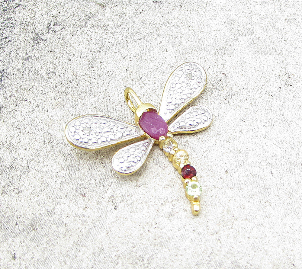 Gold Over 925 Silver  Gemstones & Genuine Diamonds Firefly Pendant  PT1246