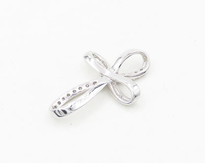 925 Sterling Silver  Shiny Genuine Diamonds Religious Cross Pendant  PT14934