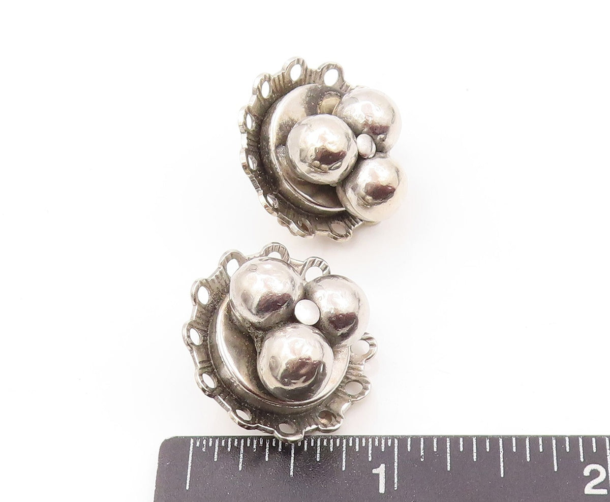925 Sterling Silver Vintage Earrings FREIRICH Dark Tone Beaded Design  EG13330