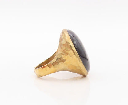 925 Sterling Silver Vintage Ring Gold Plated Large Round Onyx  Sz 8.5  RG30246