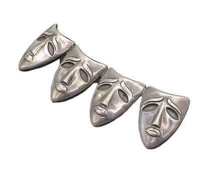 925 Sterling Silver  Vintage Modernist Drama Theater Masks Brooch Pin  BP9096