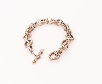 925 Sterling Silver  Vintage Beaded & Carved Interlocked Hoops Bracelet BT9923