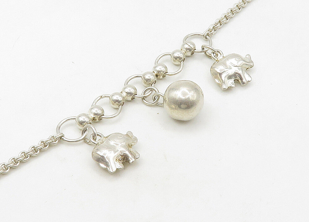 925 Sterling Silver  Vintage Shiny Elephant Charmed Chain Bracelet  BT8526