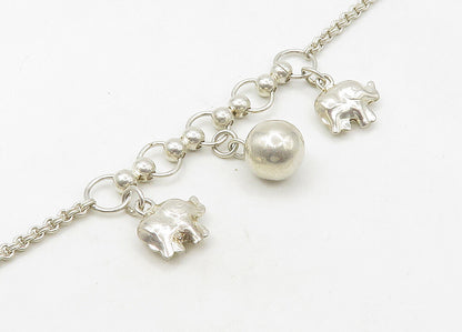 925 Sterling Silver  Vintage Shiny Elephant Charmed Chain Bracelet  BT8526