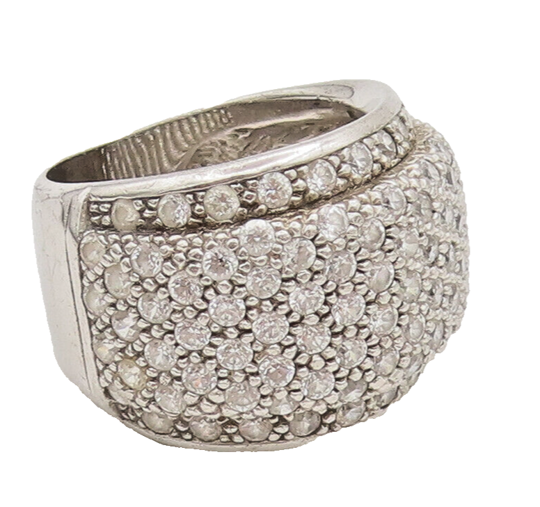 925 Sterling Silver Vintage White CZ Broad Band Solid  Ring Sz 6  RG26987