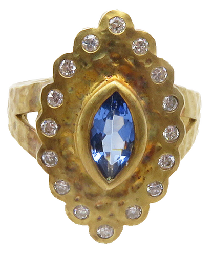 ROSS SIMON 925 Silver  Tanzanite & Topaz Hammered Cocktail Ring Sz 7  RG12523