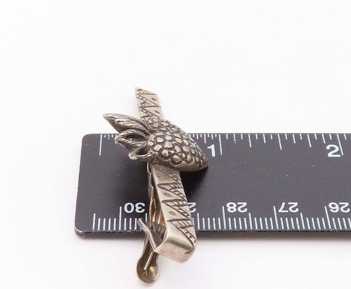 925 Silver  Vintage Etched Pattern Dotted Fire Love Heart Tie Clip  TR3349
