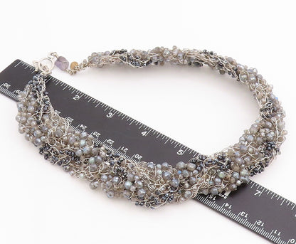 925 Sterling Silver Vintage Necklace ANNALISE Brutalist Gemstone Beads  NE4601