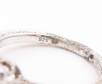 925 Sterling Silver Vintage Ring White Opal & Real Diamonds Heart  Sz 7  RG35067