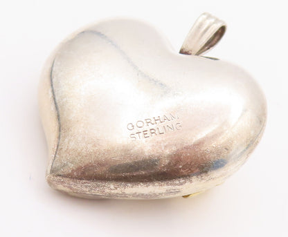 925 Sterling Silver Vintage Pendant GORHAM Puffed Carved Rose Heart  PT23256