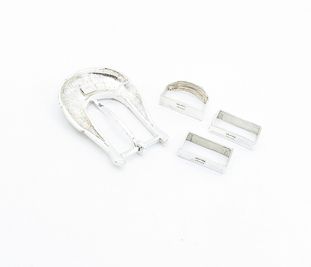 A. JAZZ 925 Sterling Silver Vintage Shiny 4 Piece Belt Buckle Set  TR1265