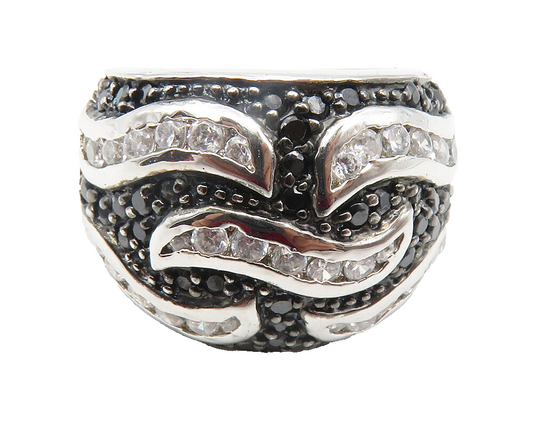 925 Sterling Silver  Cubic Zirconia & Black Hematite Band Ring Sz 6  RG11824