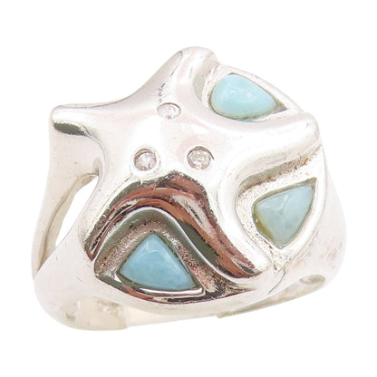 925 Sterling Silver Vintage Ring Larimar & CZ Starfish Design  Sz 7  RG34182