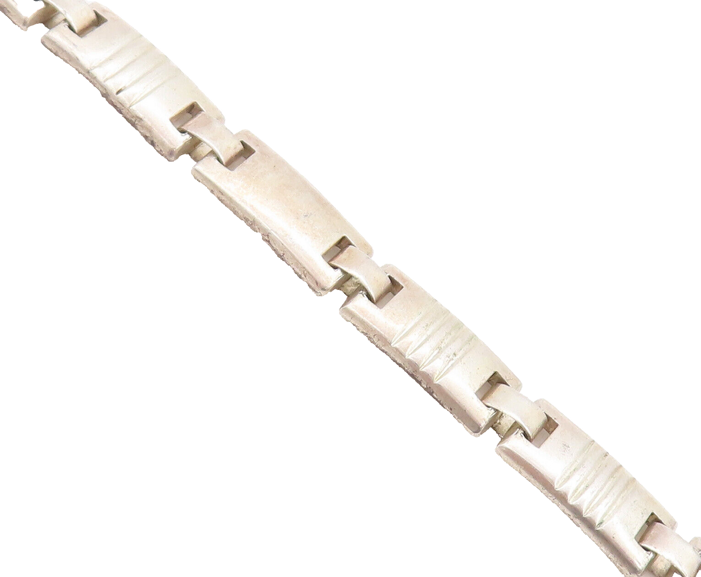 925 Sterling Silver Vintage Bracelet Solid Linked Rectangular Etched  BT10291