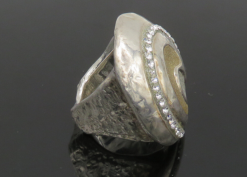 DESIGNER 925 Silver  Vintage Rhinestones Swirl Cocktail Ring Sz 7  RG22696