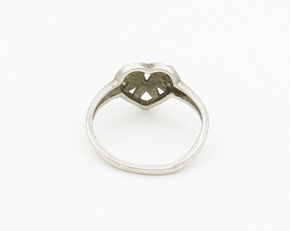 925 Sterling Silver  Vintage Diamond Cut Floral Heart Band Ring Sz 8.5 RG18584