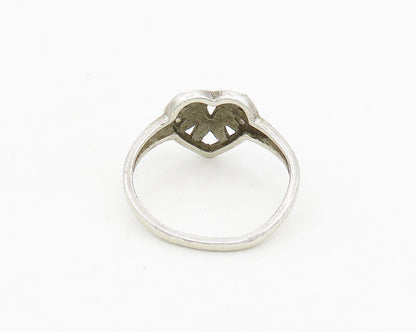 925 Sterling Silver  Vintage Diamond Cut Floral Heart Band Ring Sz 8.5 RG18584