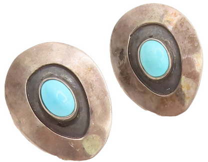 925 Sterling Silver Vintage Southwestern Egg Cut Turquoise Earrings EG12605