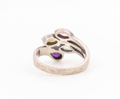 925 Sterling Silver Vintage Ring Multi Gemstone Statement Band  Sz 6  RG34520