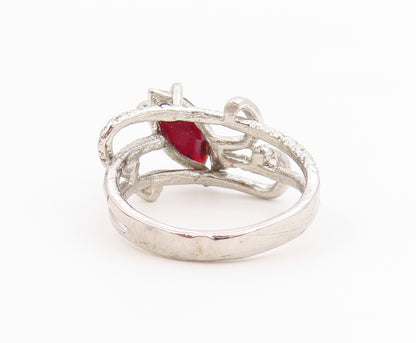 925 Sterling Silver Vintage Ring Marquise Cut Garnet Tentacle  Sz 5.5  RG36418